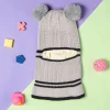 Winter Monkey Cap Woollen Hat Pom Pom Grey