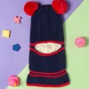 Winter Monkey Cap Woollen Hat Pom Pom Navy Blue