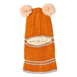 Winter Monkey Cap Woollen Hat Pom Pom Brown