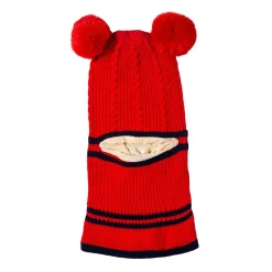 Winter Monkey Cap Woollen Hat Pom Pom Red