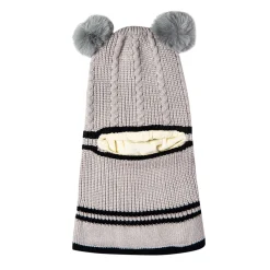 Winter Monkey Cap Woollen Hat Pom Pom Grey