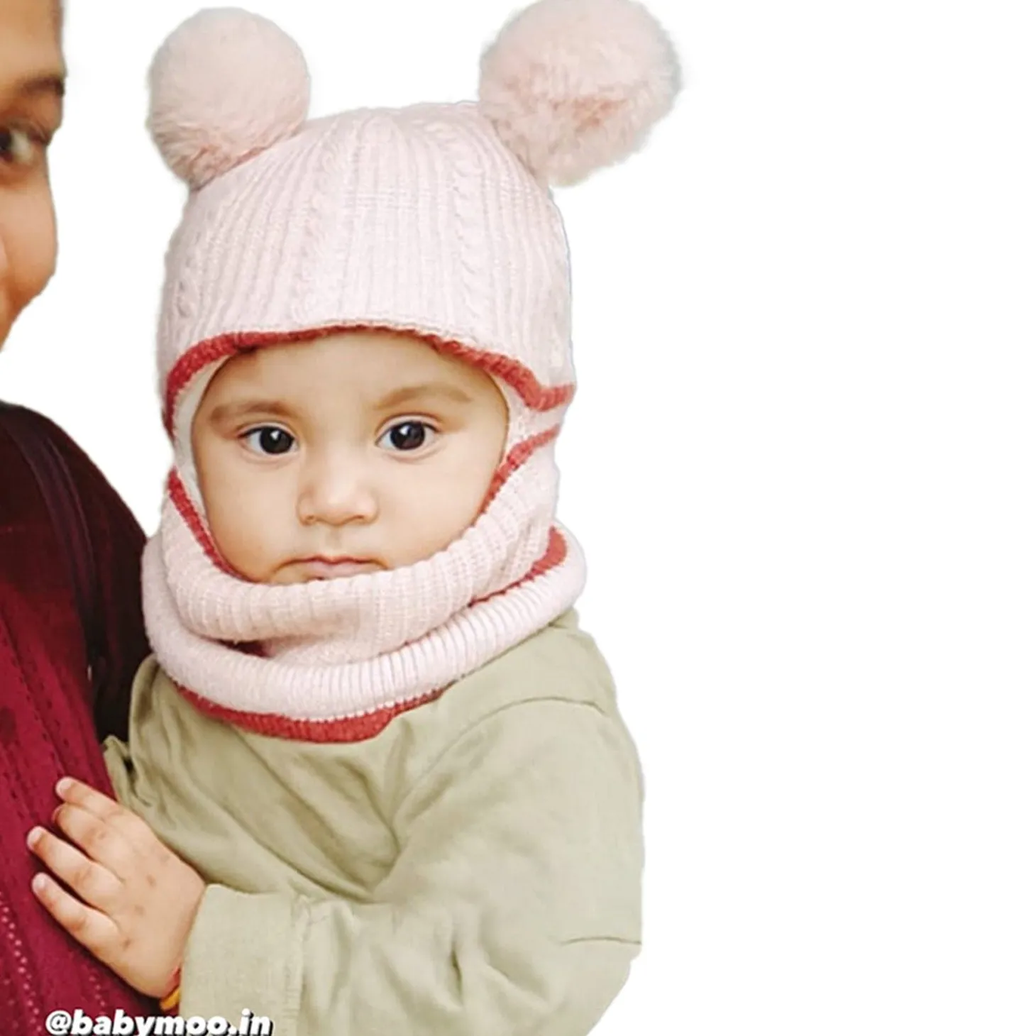 Winter Monkey Cap Woollen Hat Pom Pom Beige