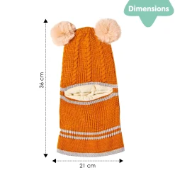 Winter Monkey Cap Woollen Hat Pom Pom Brown