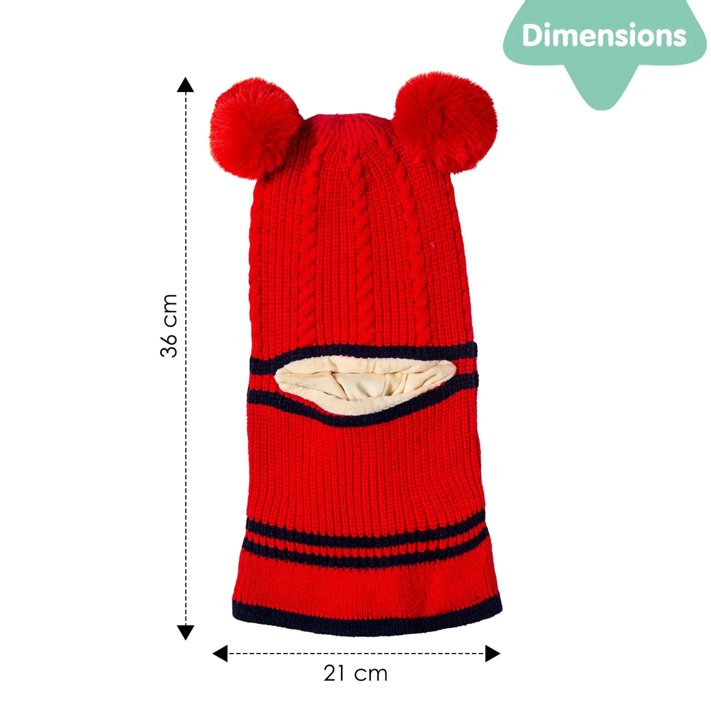 Winter Monkey Cap Woollen Hat Pom Pom Red