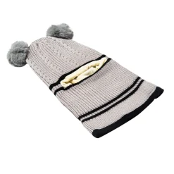 Winter Monkey Cap Woollen Hat Pom Pom Grey
