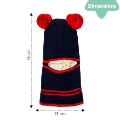 Winter Monkey Cap Woollen Hat Pom Pom Navy Blue