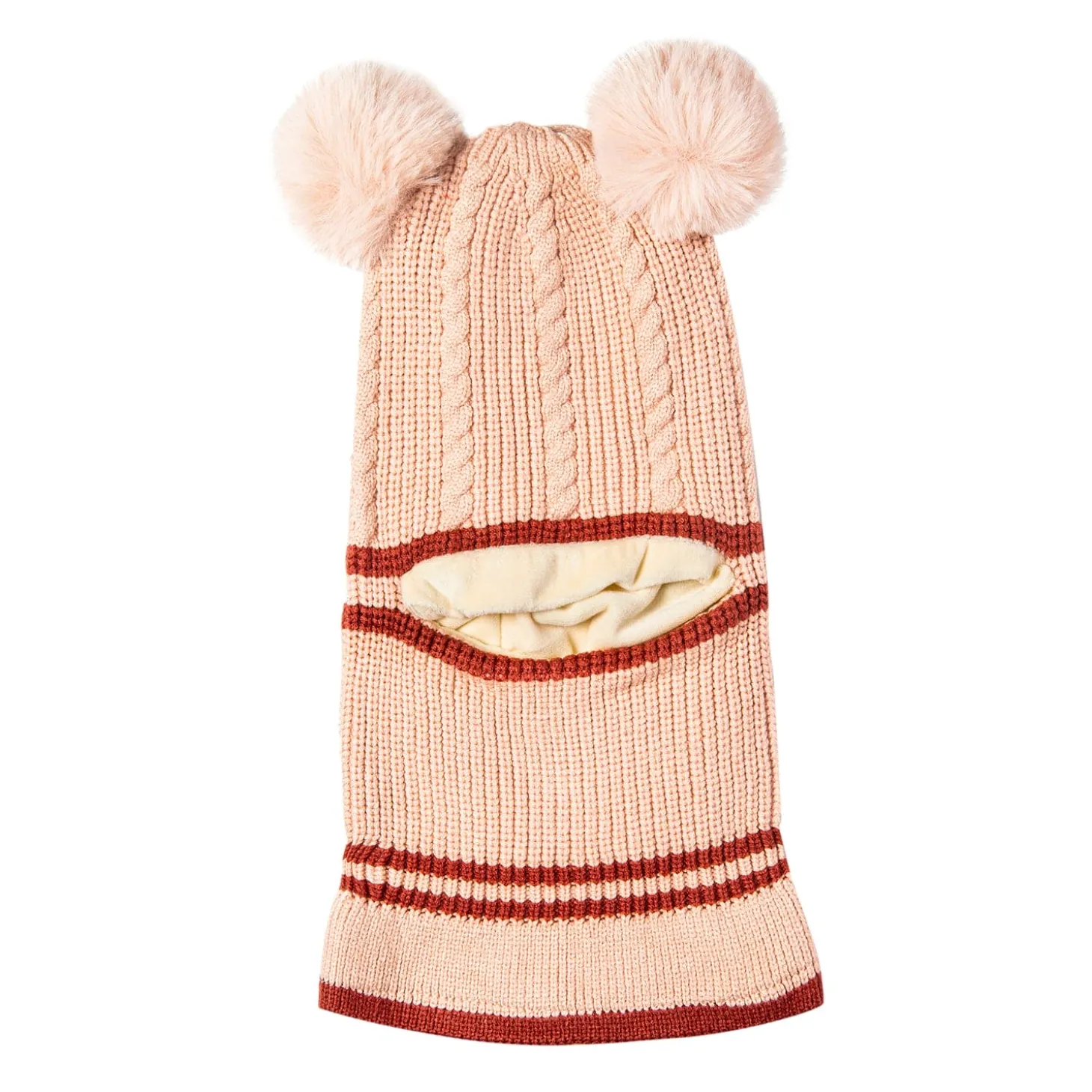 Winter Monkey Cap Woollen Hat Pom Pom Beige