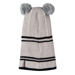 Winter Monkey Cap Woollen Hat Pom Pom Grey