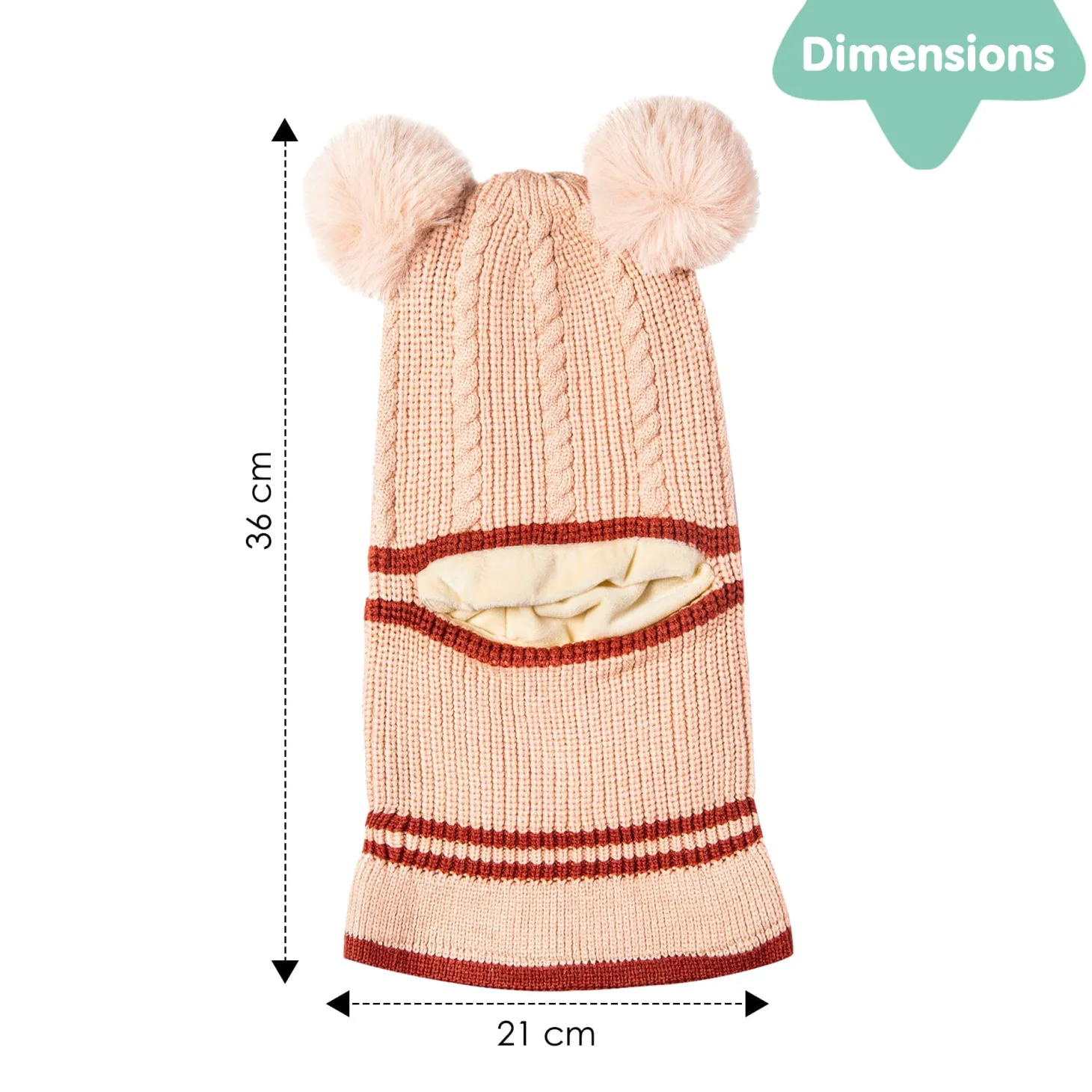 Winter Monkey Cap Woollen Hat Pom Pom Beige