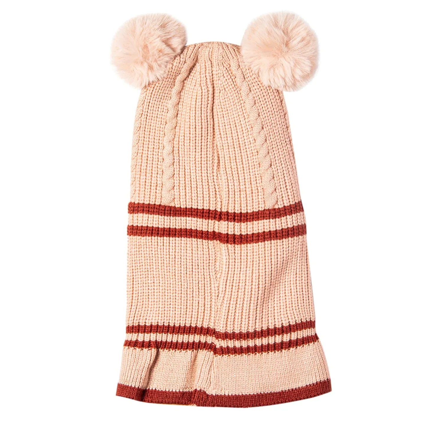 Winter Monkey Cap Woollen Hat Pom Pom Beige