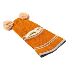 Winter Monkey Cap Woollen Hat Pom Pom Brown