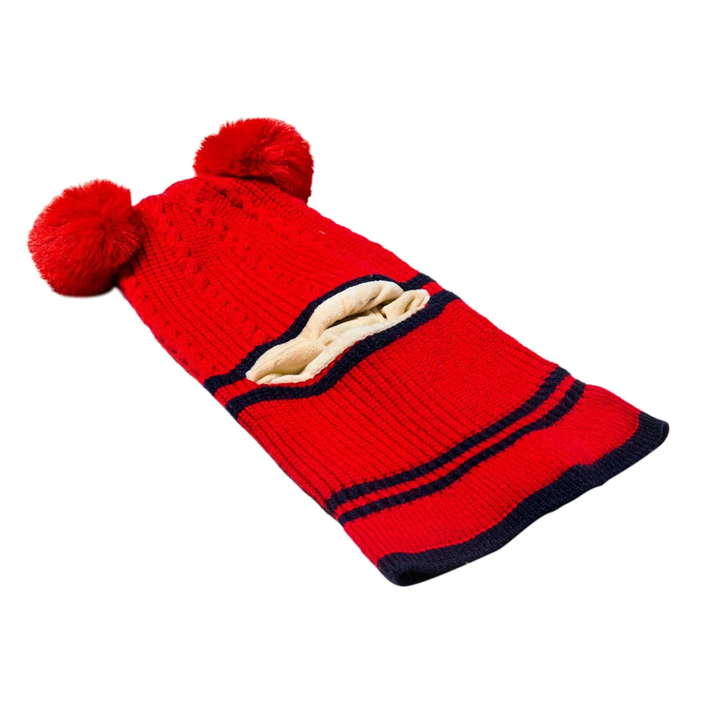 Winter Monkey Cap Woollen Hat Pom Pom Red