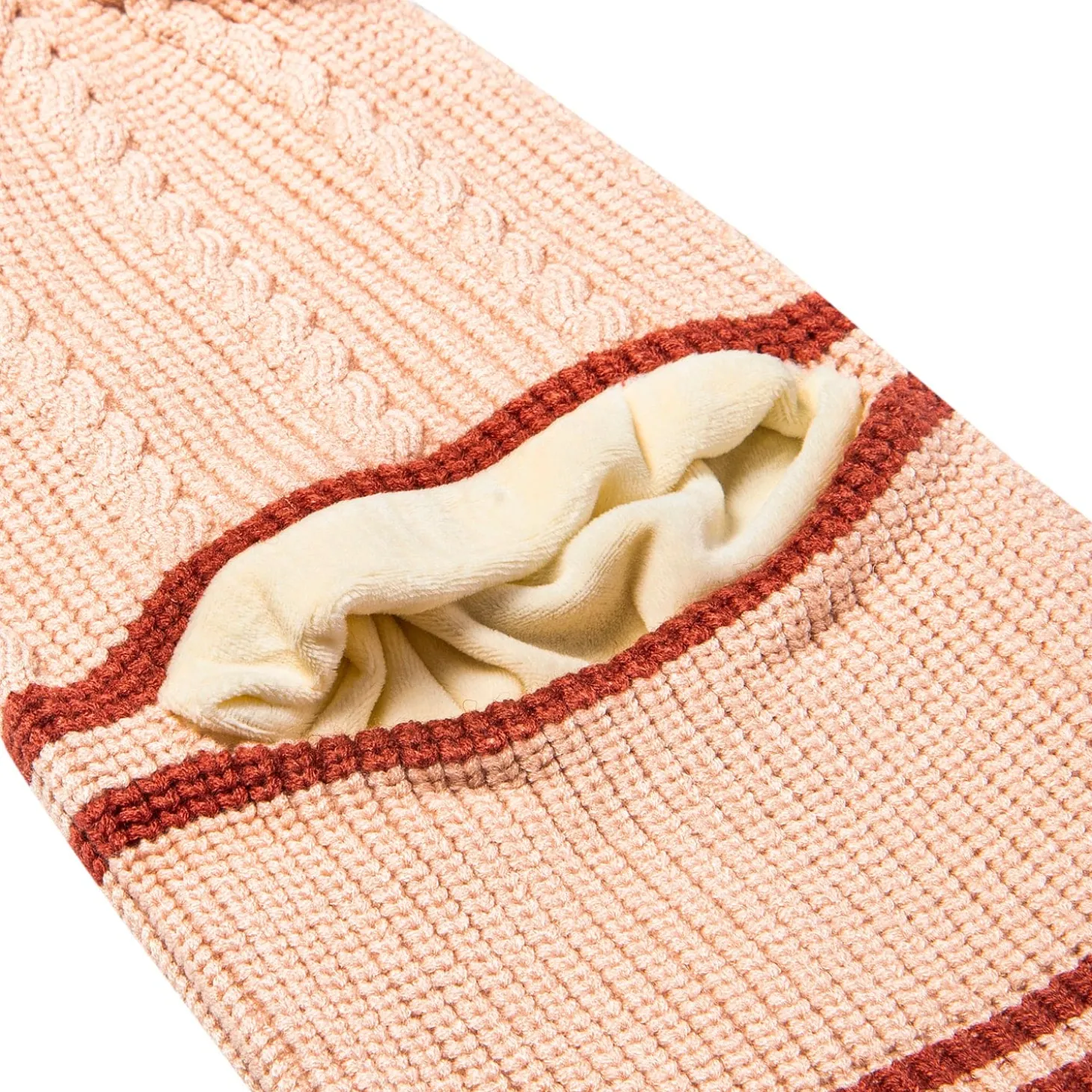 Winter Monkey Cap Woollen Hat Pom Pom Beige