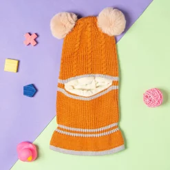 Winter Monkey Cap Woollen Hat Pom Pom Brown