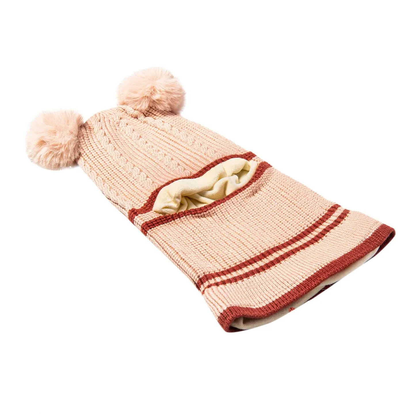 Winter Monkey Cap Woollen Hat Pom Pom Beige