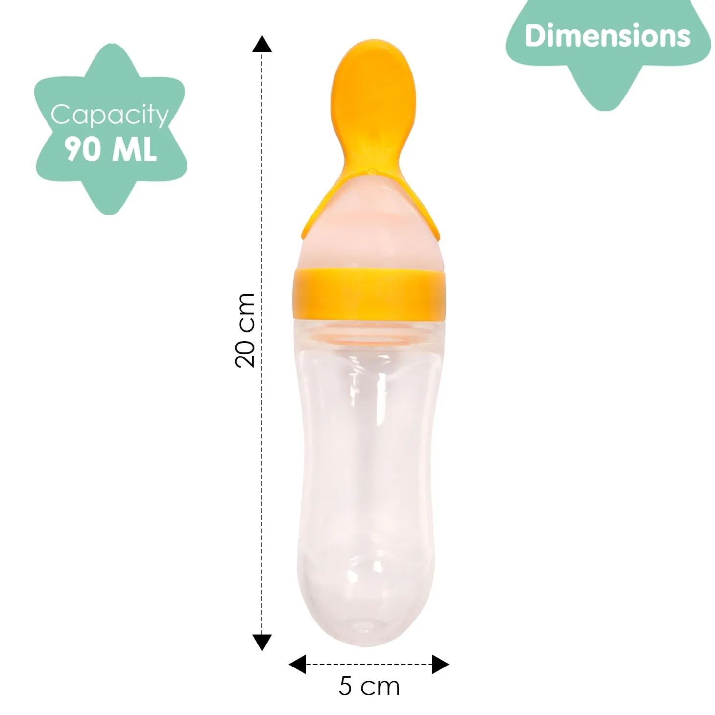 Yellow 90 Ml Squeeze Bottle Feeder With Dispensing Spoon