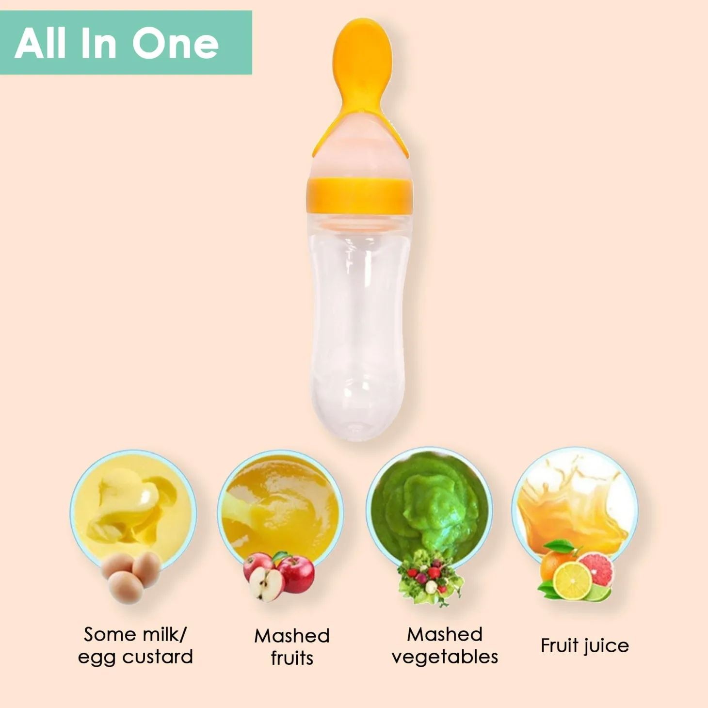 Yellow 90 Ml Squeeze Bottle Feeder With Dispensing Spoon